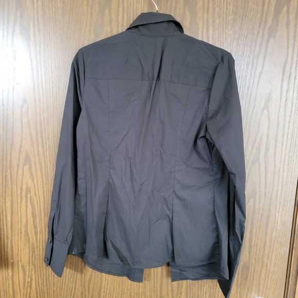 Elie Tahari Black Ruffled Tuxedo Shirt Size Medium - Picture 4 of 9